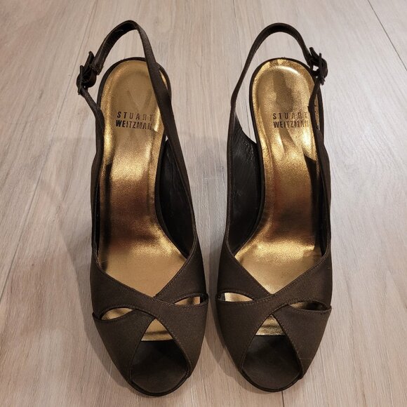 STUART WEITZMAN | Satin Slingback Open Toe Heels | Sz. 7.5 - Picture 2 of 10
